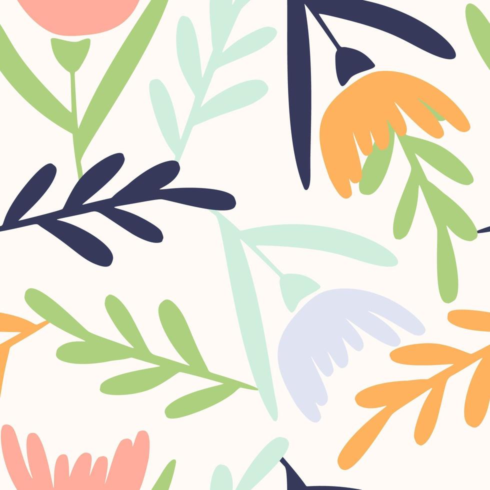 abstract trendy hand drawn floral flower and leaves seamless pattern vector
