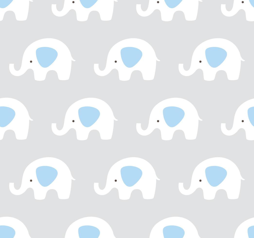 Vector elephants pattern. Cute elephant seamless background. Blue, gray and white pattern.