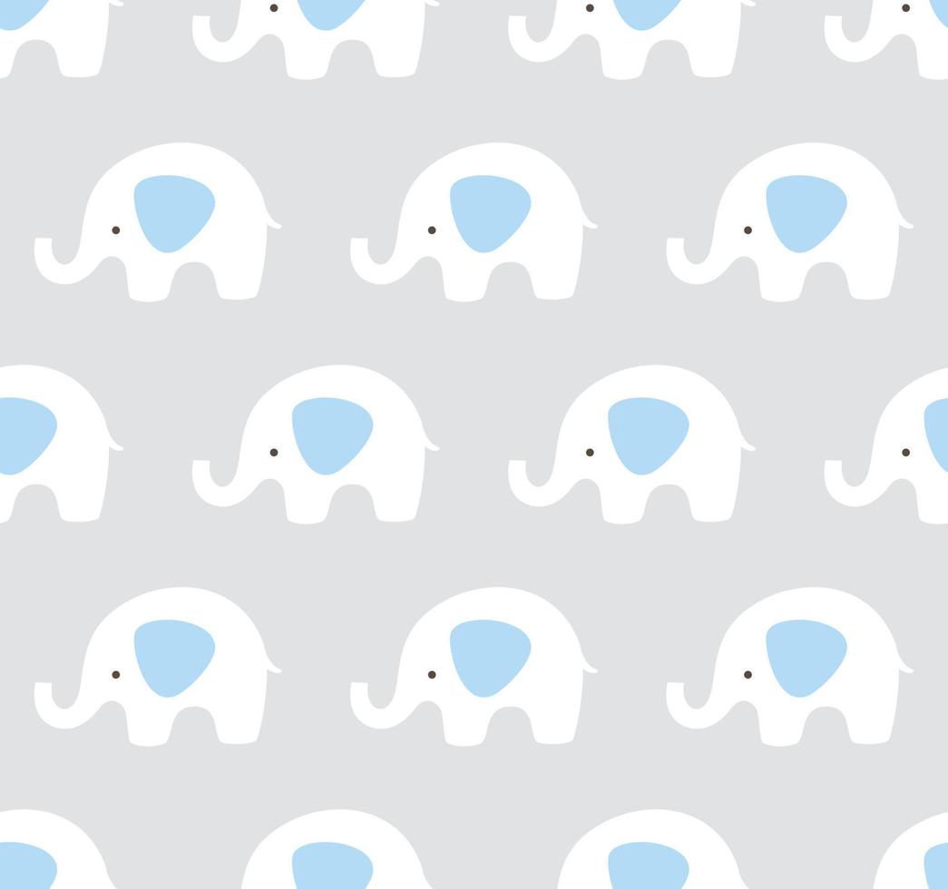 Vector elephants pattern. Cute elephant seamless background. Blue, gray and white pattern.