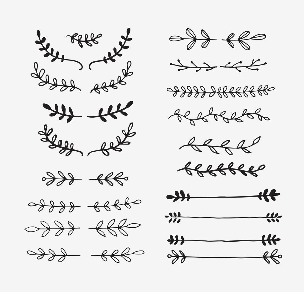 Vector dividers and laurels. Hand drawn doodle design elements. Borders and lines isolated.