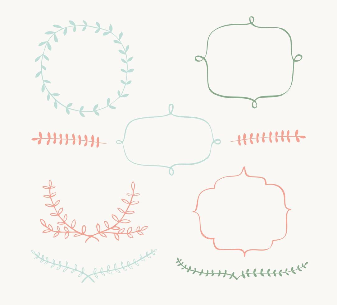 Vector set of hand drawn wreaths, laurels and frames