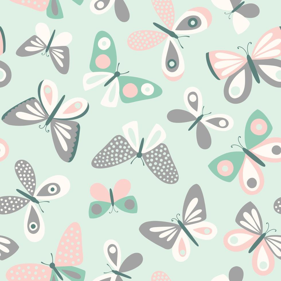 Cute butterfly vector pattern. Seamless spring background in pastel ...