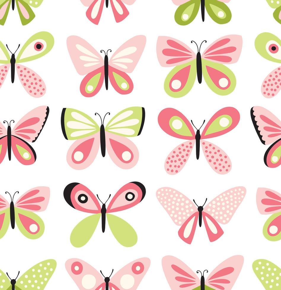 Butterflies vector pattern. Seamless background with butterfly freehand drawing. Cute girly style.