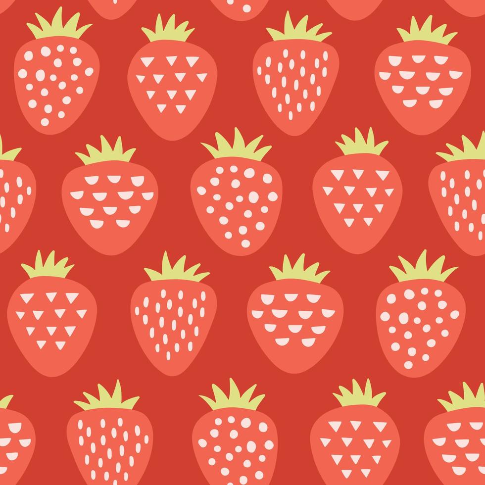 Cute strawberry vector pattern. Geometric fruit seamless background. Summer print.