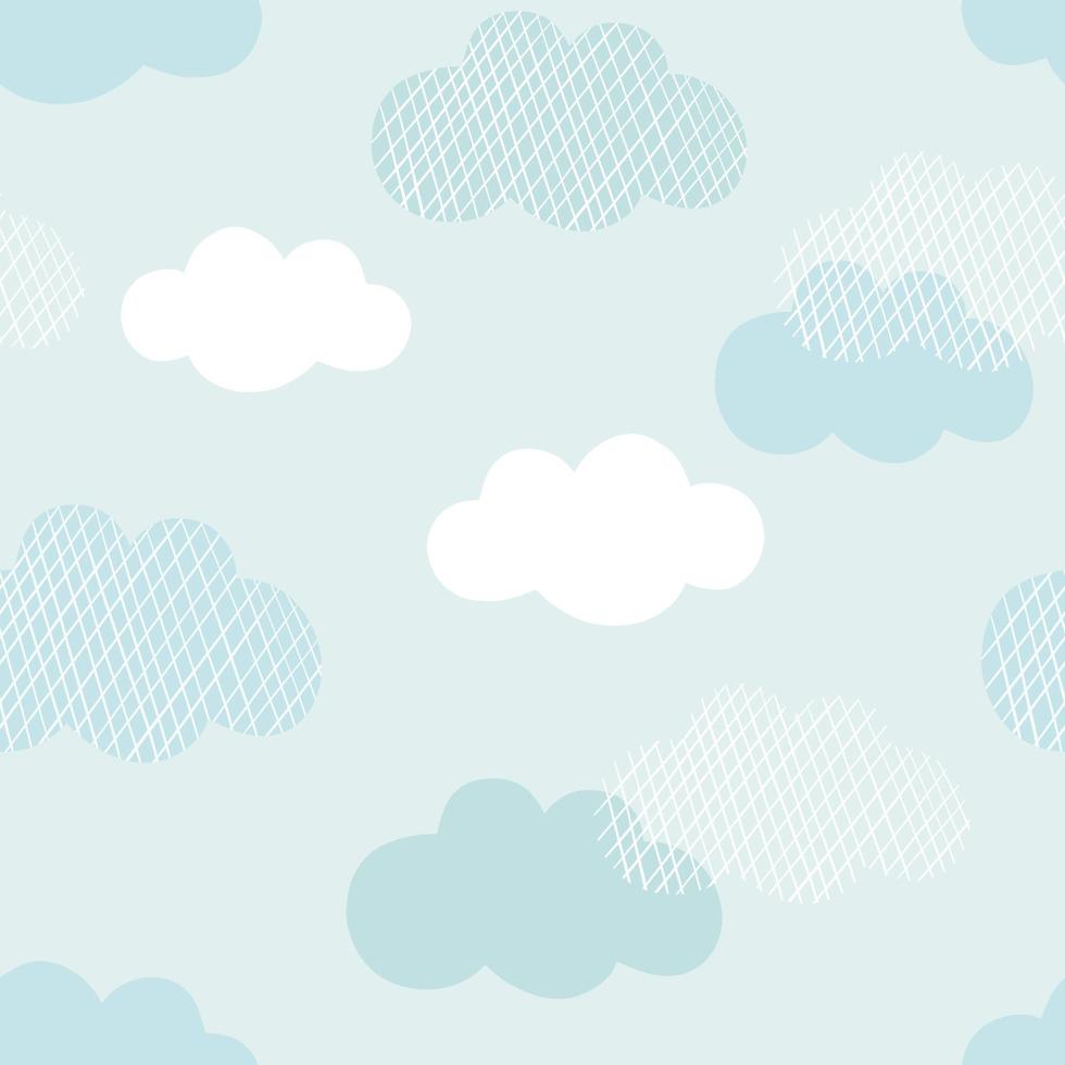 Clouds vector pattern. Cute colorful clouds seamless background. Hand drawn Scandinavian print design.