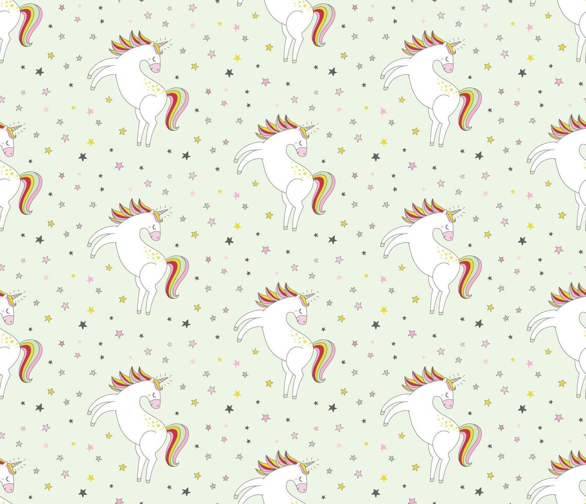 Seamless pattern with unicorns. Hand drawn vector seamless background.