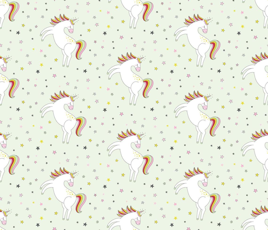 Seamless pattern with unicorns. Hand drawn vector seamless background.