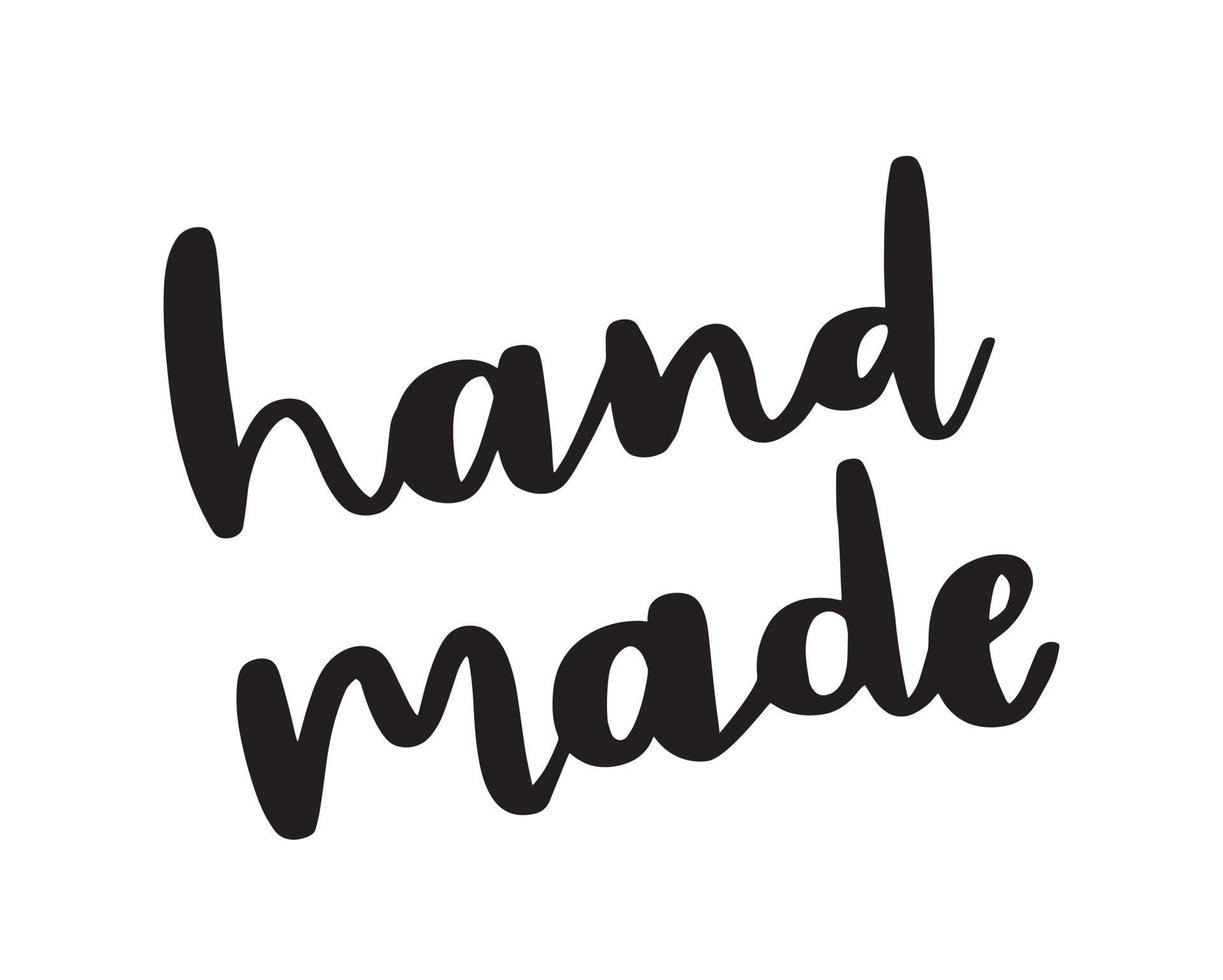 Hand made. Hand drawn lettering phrase. Stylish logo, emblem for product packaging, shop, website, blog. vector
