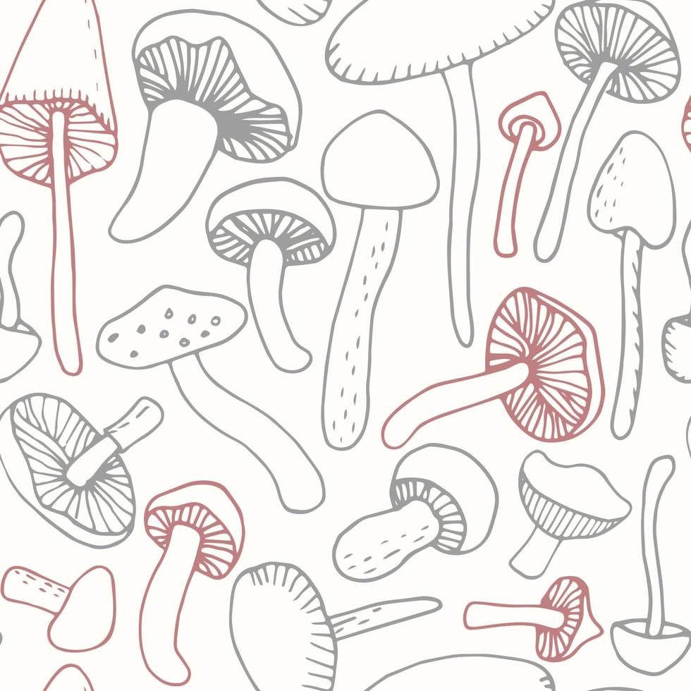 Mushroom vector pattern. Vintage seamless background