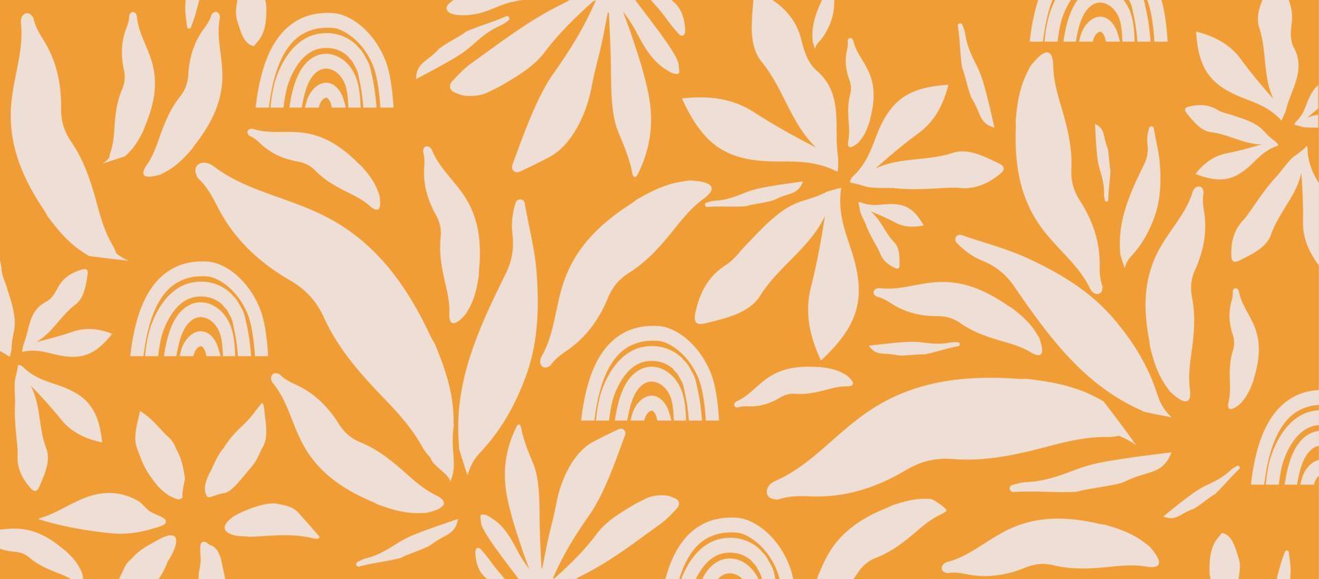 Monochromatic nature inspired shapes. Cute botanical shapes pattern, random cutouts of tropical leaves, flowers, branches and rainbows, decorative abstract art vector illustration