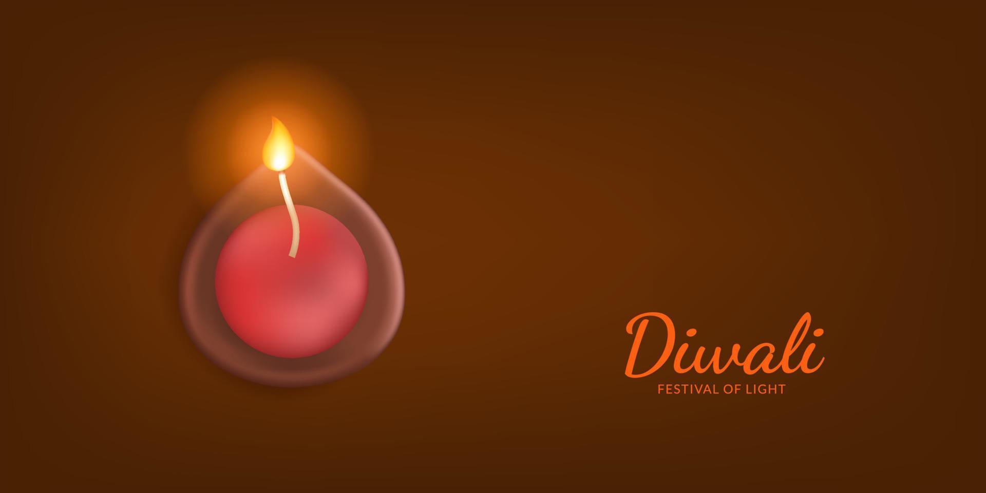 Oil lamp candle 3d realistic illustration for diwali festival of light hinduism celebration greeting card vector