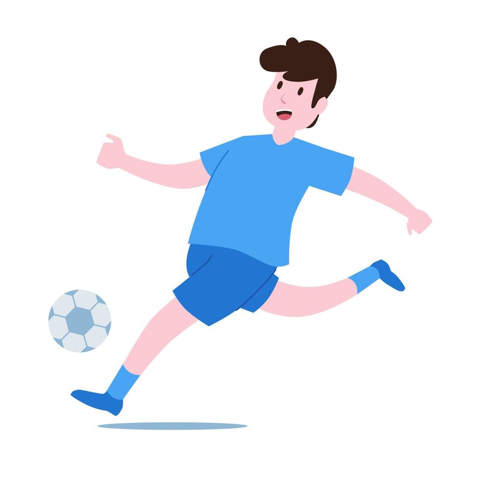 Football or soccer player ready to kick or shoot ball or pass to get goal active player vector