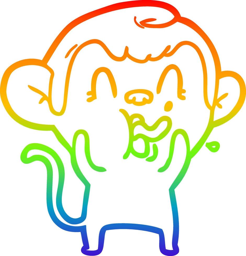 rainbow gradient line drawing crazy cartoon monkey vector