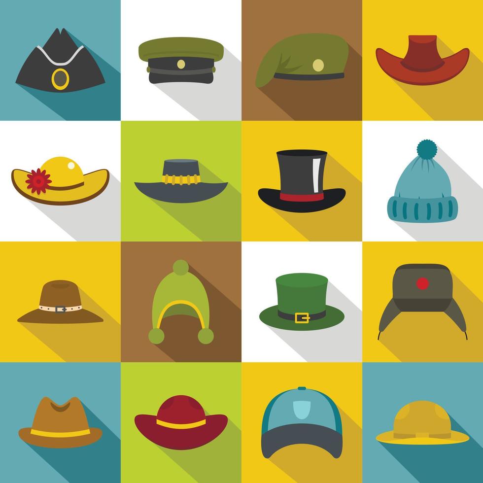 Headdress hat icons set, flat style vector