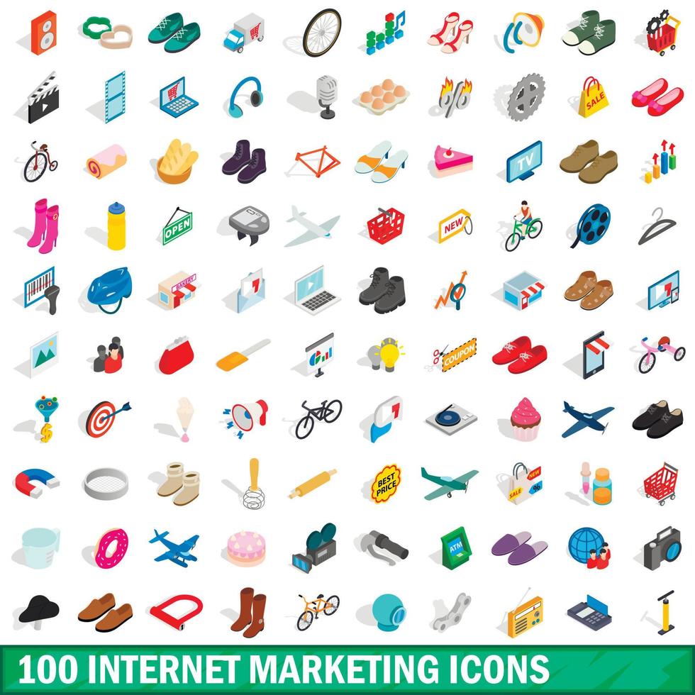 100 internet marketing icons set vector