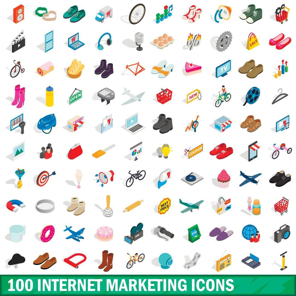 100 conjunto de iconos de marketing en Internet vector