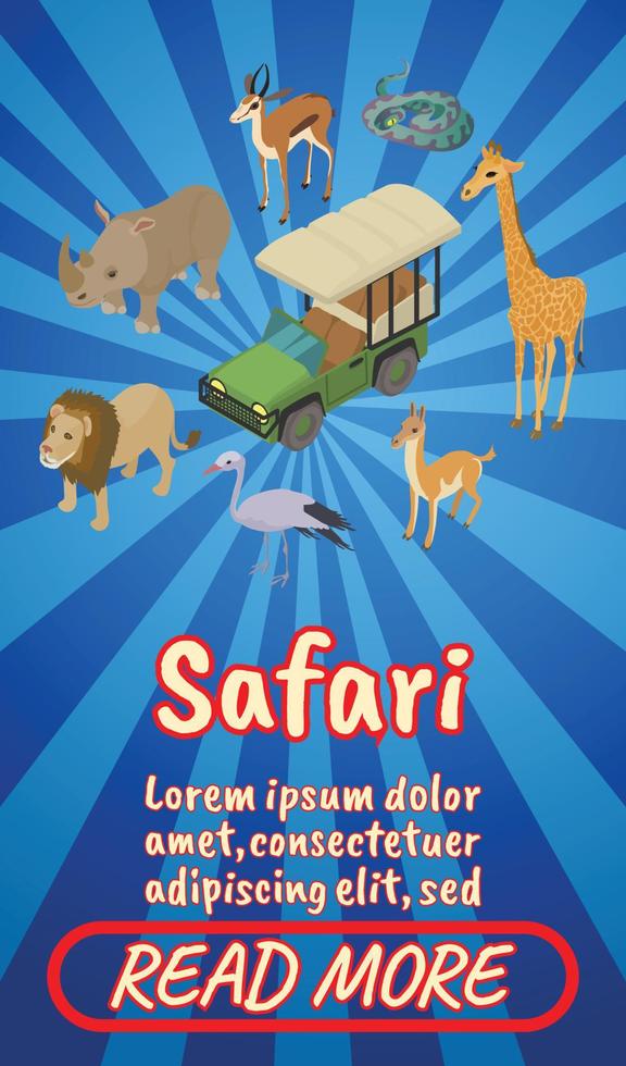 Safari concept banner, comics isometric style vector