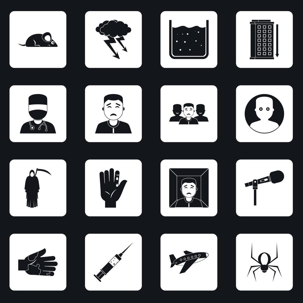 Phobia symbols icons set squares vector