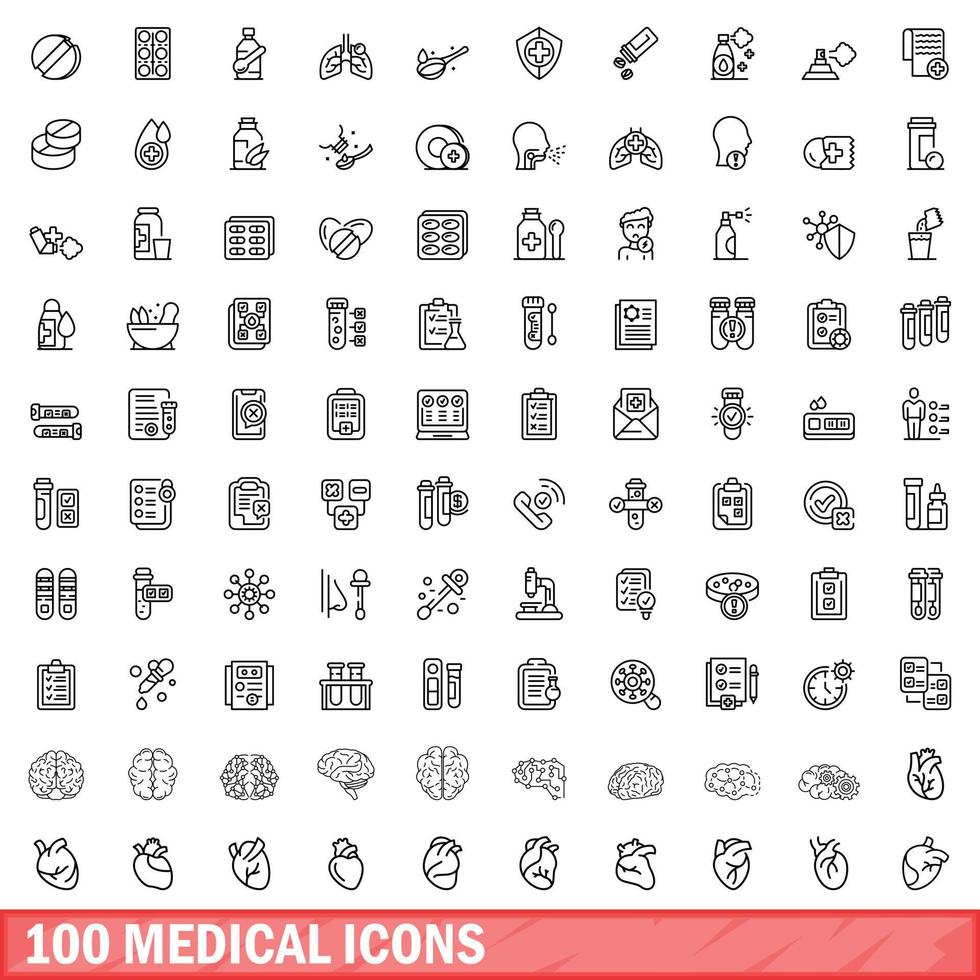 100 iconos médicos establecidos, estilo de contorno vector