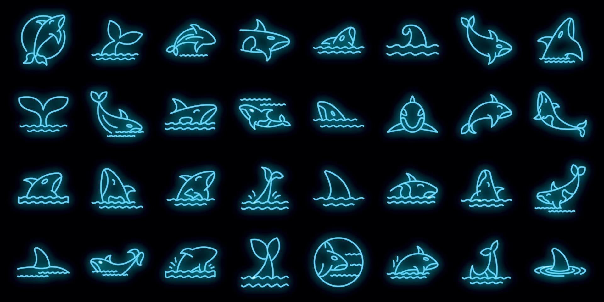 Killer whale icons set vector neon