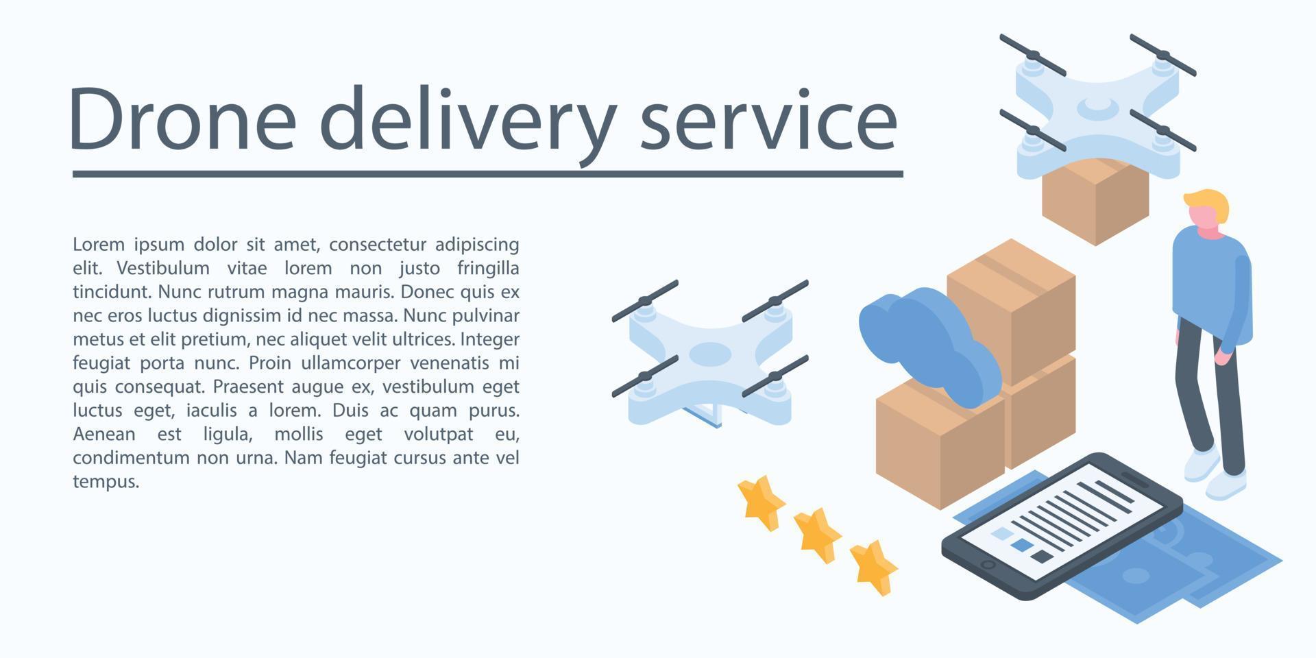 Drone delivery service concept banner, isometric style vector