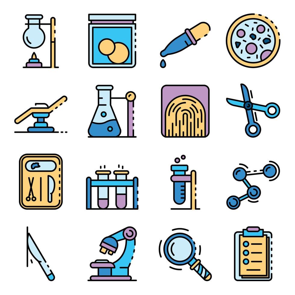 Forensic laboratory icons set vector flat