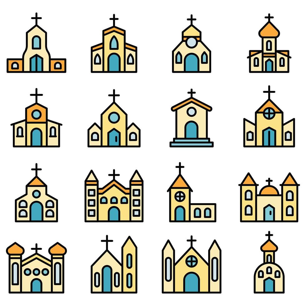 iconos de la iglesia vector plano
