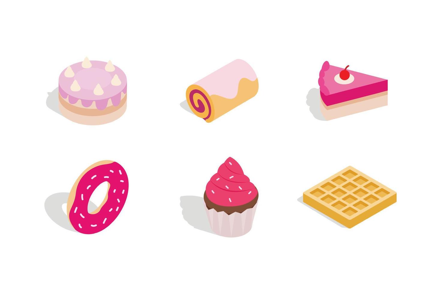 Cake icon set, isometric style vector