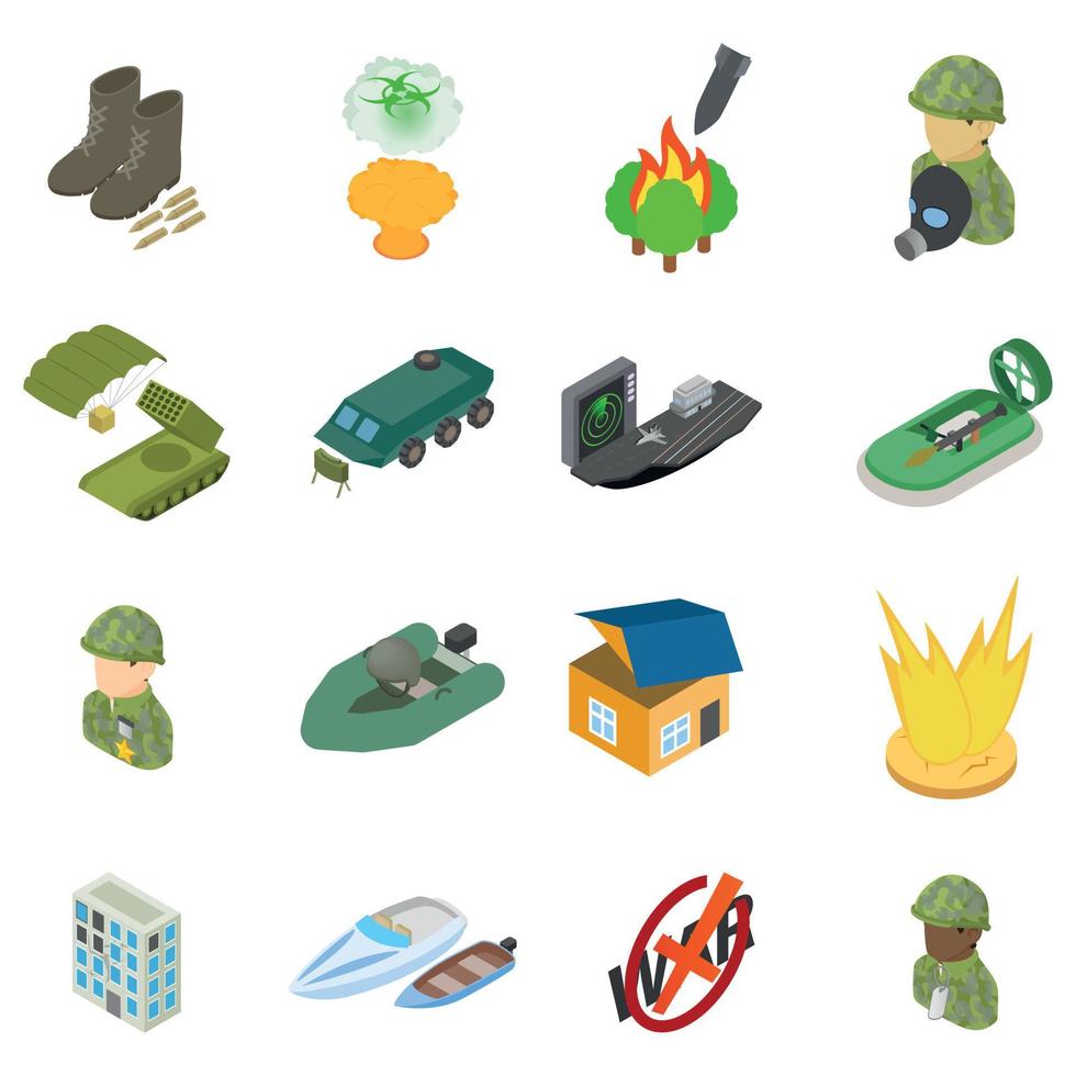 Military science icons set, isometric style vector