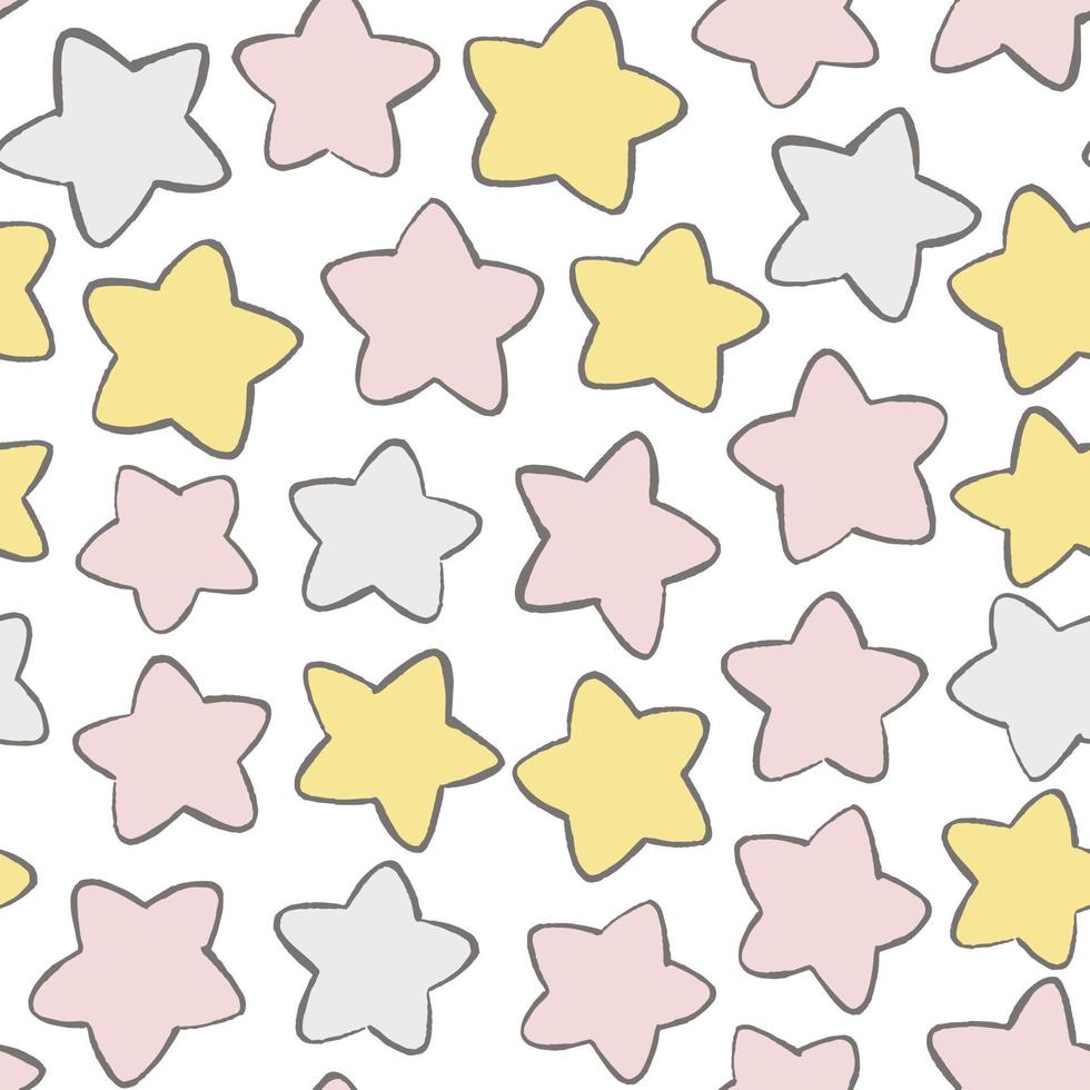 Vector seamless abstract pattern with cute stars. Night sky background in doodle style.