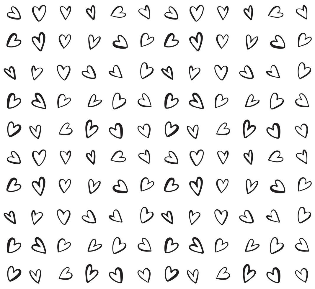 Seamless heart pattern in doodle style. Hand drawn abstract vector background. Black and white.
