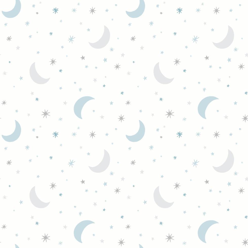 patrón vectorial de luna y estrellas. cielo nocturno, cosmos, espacio de fondo transparente en colores pastel claros. vector