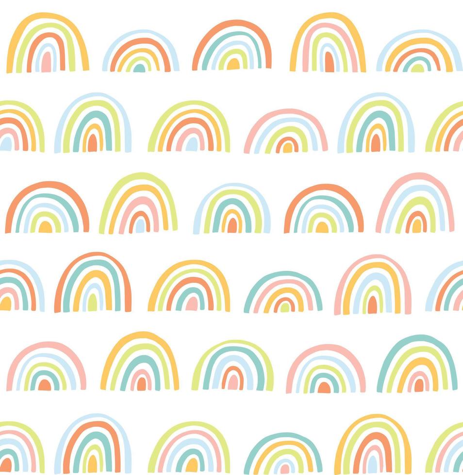 Cute geometric pattern. Hand drawn rainbow doodle vector seamless background in bright colors. Summer design.