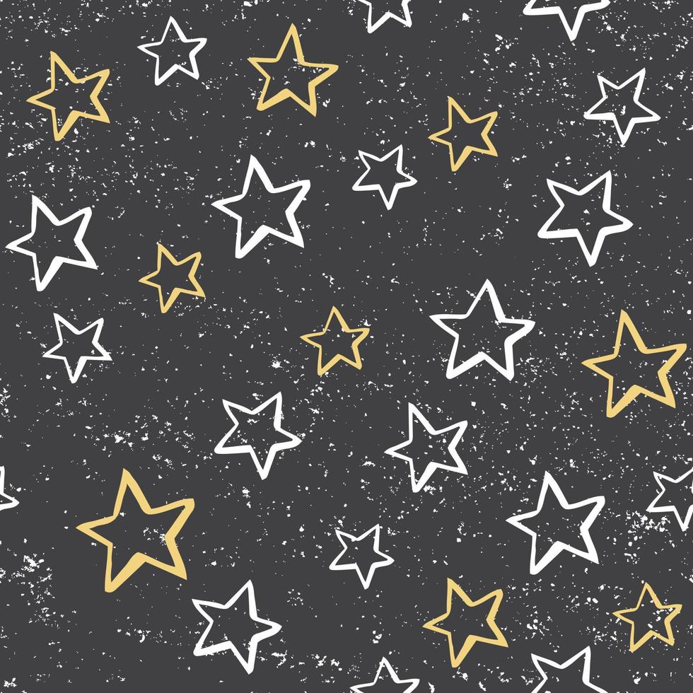 Stars vector seamless pattern on grunge black background. Chalkboard background with doodle stars.