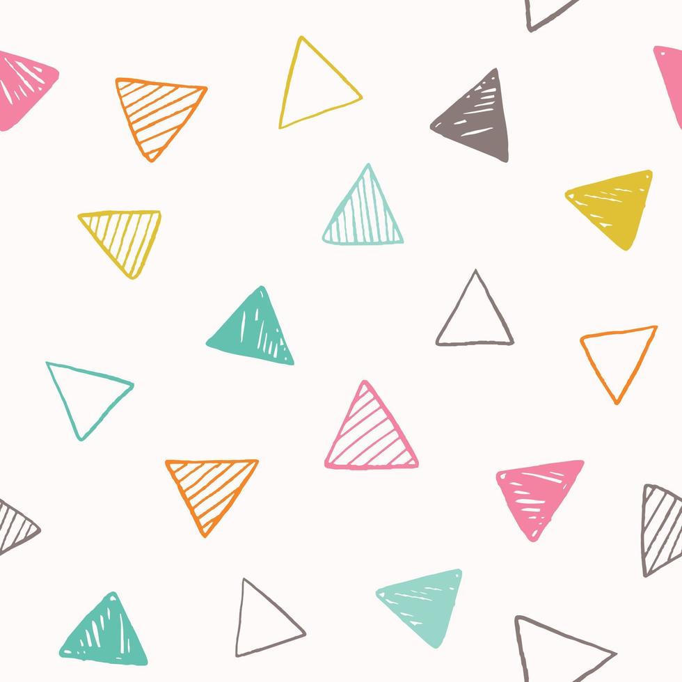 Triangle vector pattern. Hand drawn shapes in doodle style. Seamless geometric background.