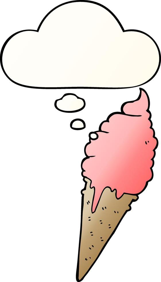 cartoon ice cream and thought bubble in smooth gradient style vector