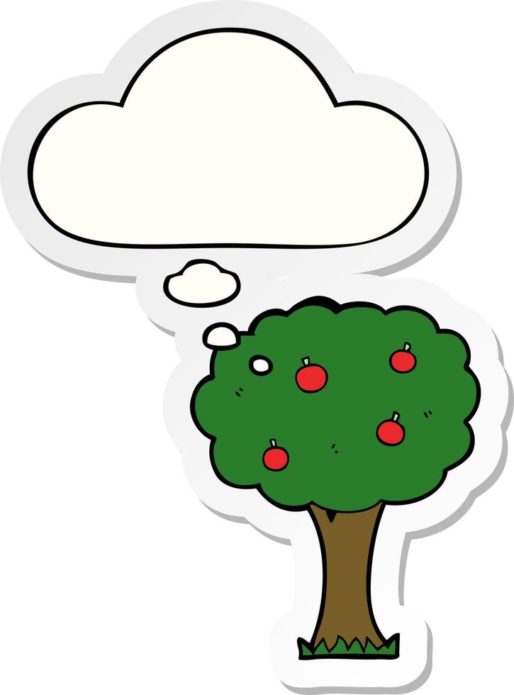 cartoon apple tree and thought bubble as a printed sticker vector