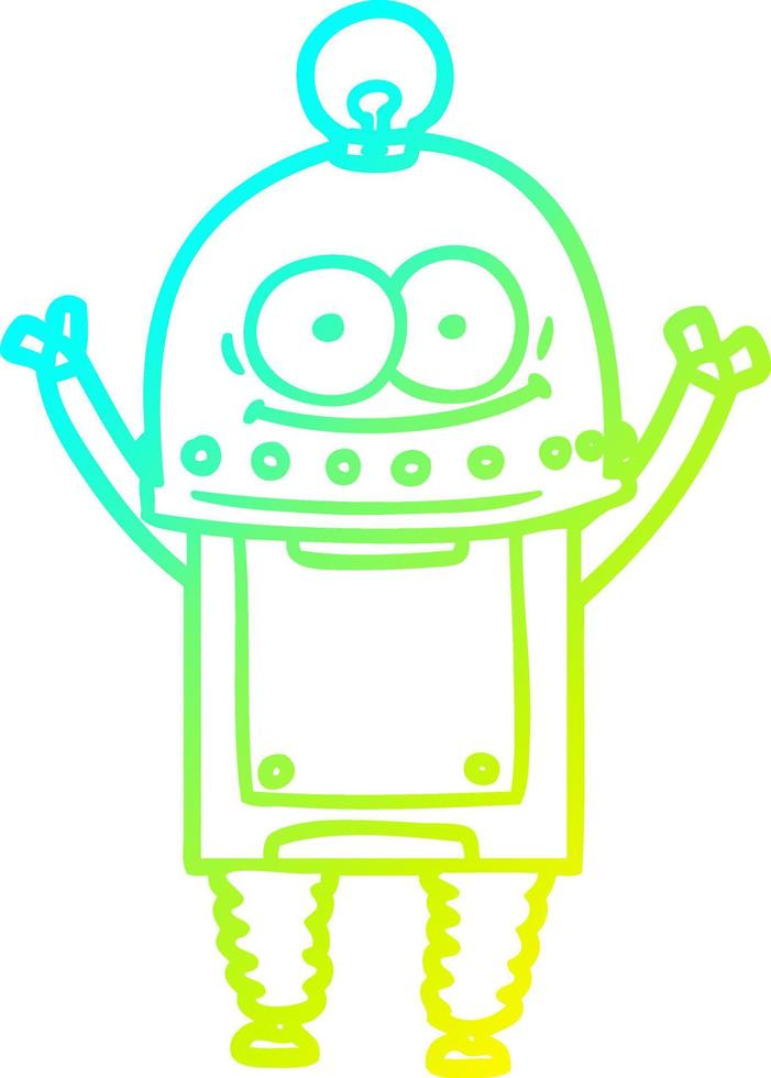 cold gradient line drawing happy carton robot with light bulb vector