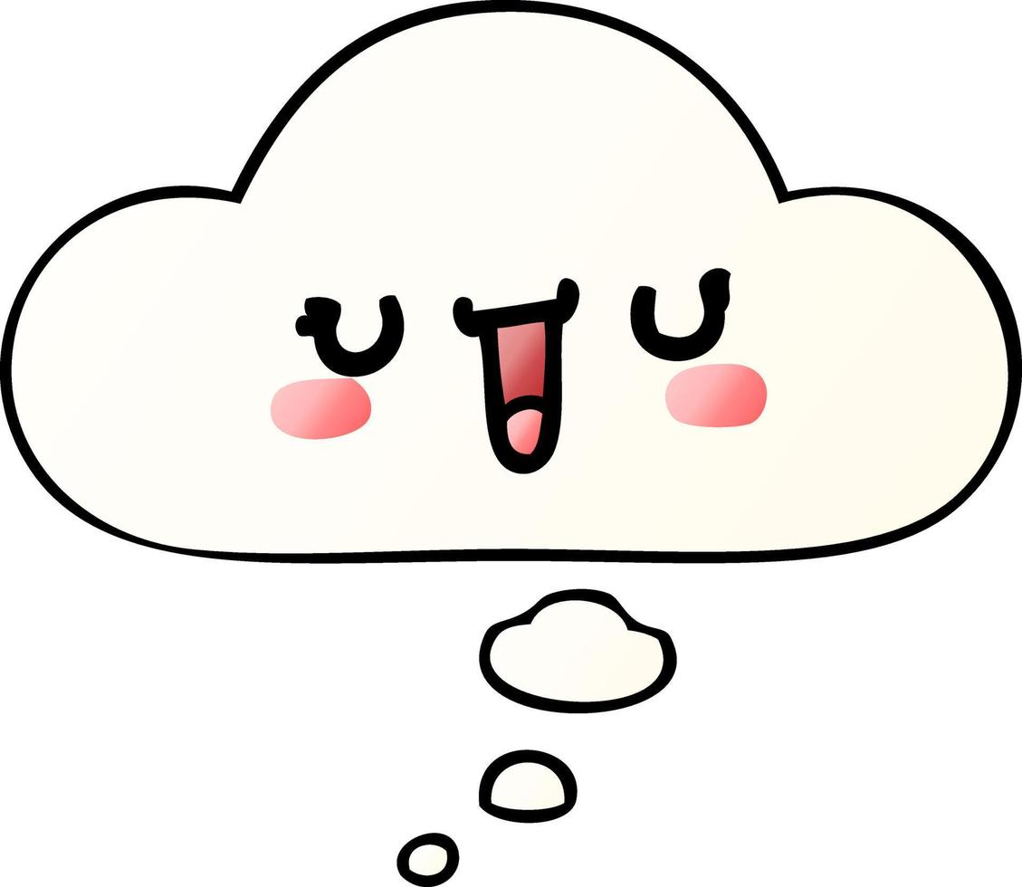 happy cartoon face and thought bubble in smooth gradient style vector
