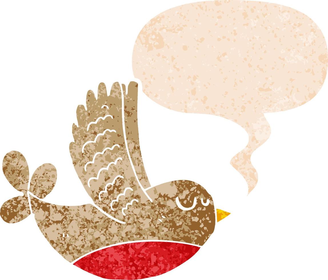 cartoon bird and speech bubble in retro textured style vector