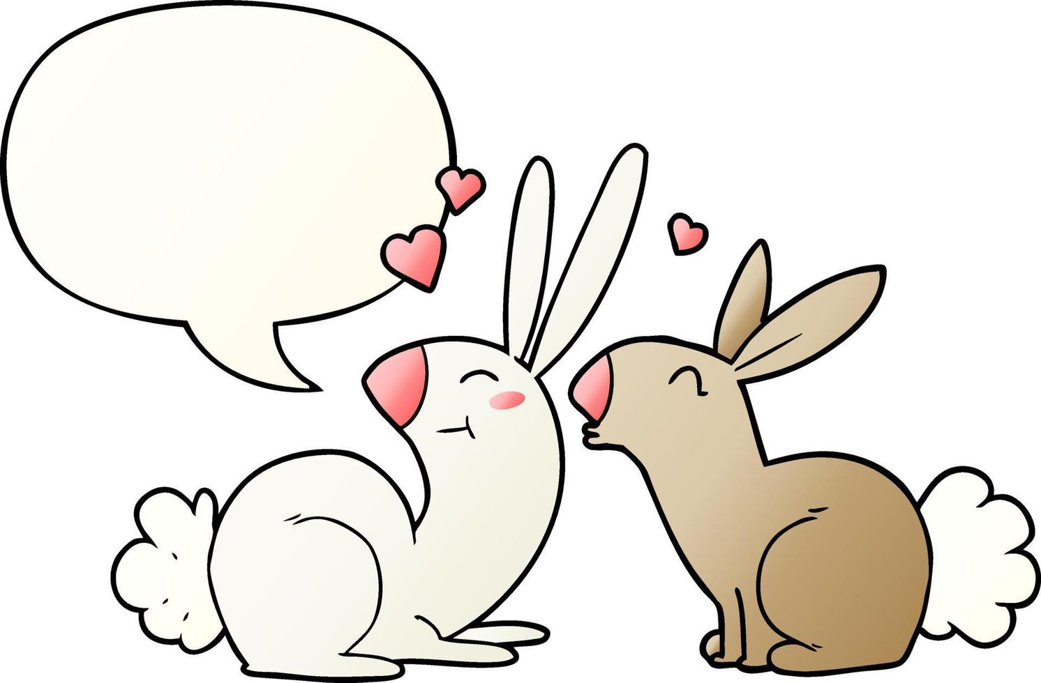 cartoon rabbits in love and speech bubble in smooth gradient style vector