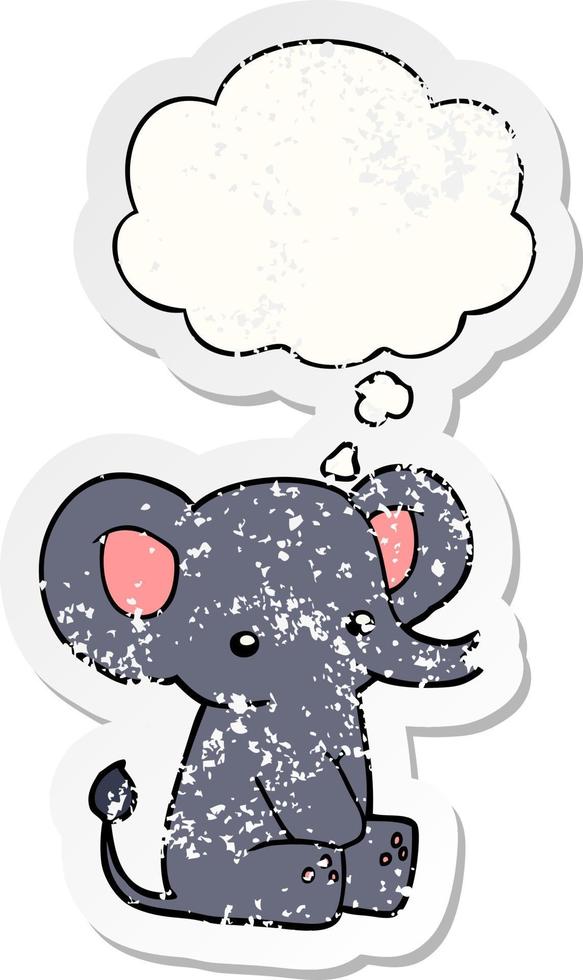 cartoon elephant and thought bubble as a distressed worn sticker vector