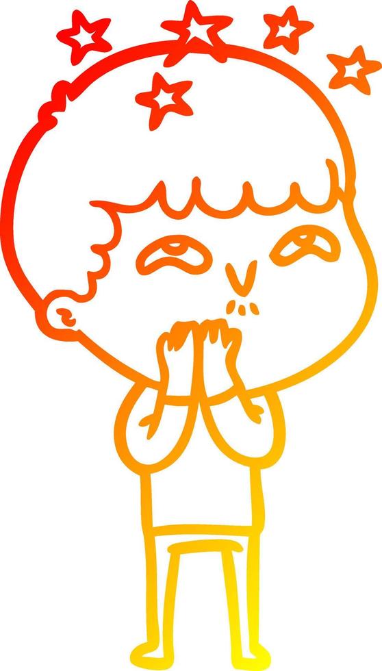 warm gradient line drawing cartoon amazed boy vector