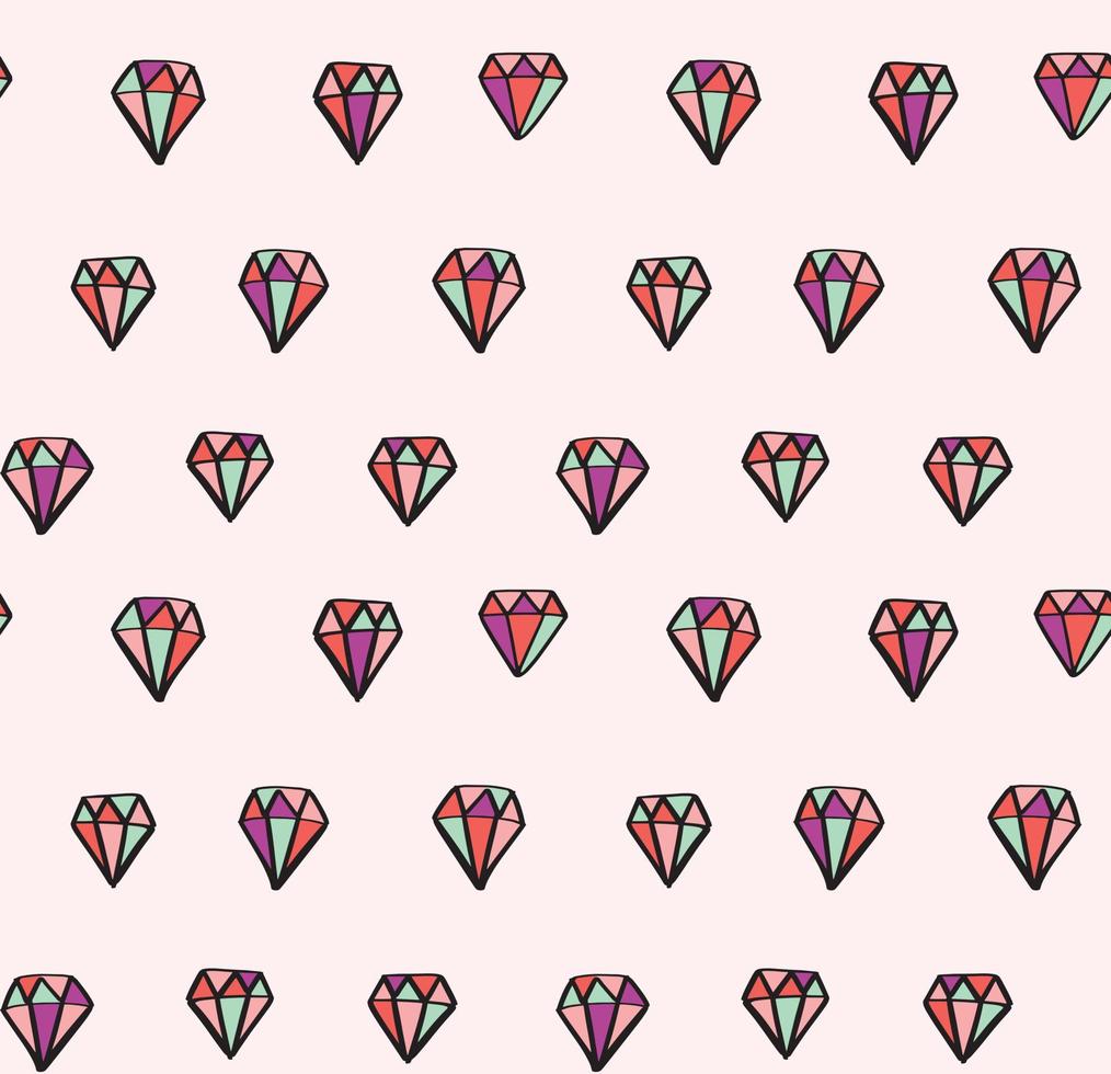 patrón de vector transparente de diamante con diamantes de colores dibujados a mano y gemas en estilo de fideos. moda femenina, fondo de moda.