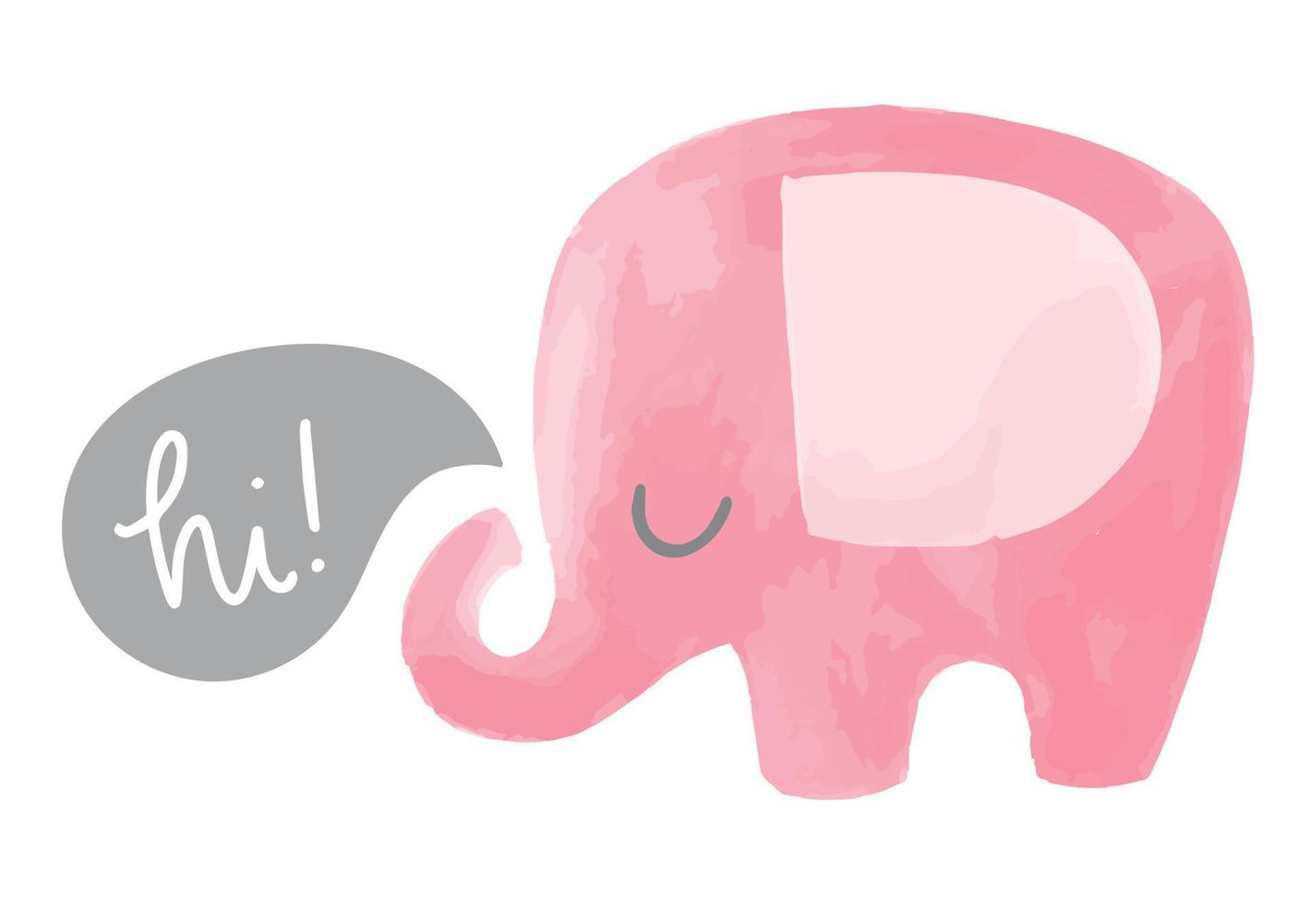 Elephant vector illustration with speech bubble saying hi. Cute hand