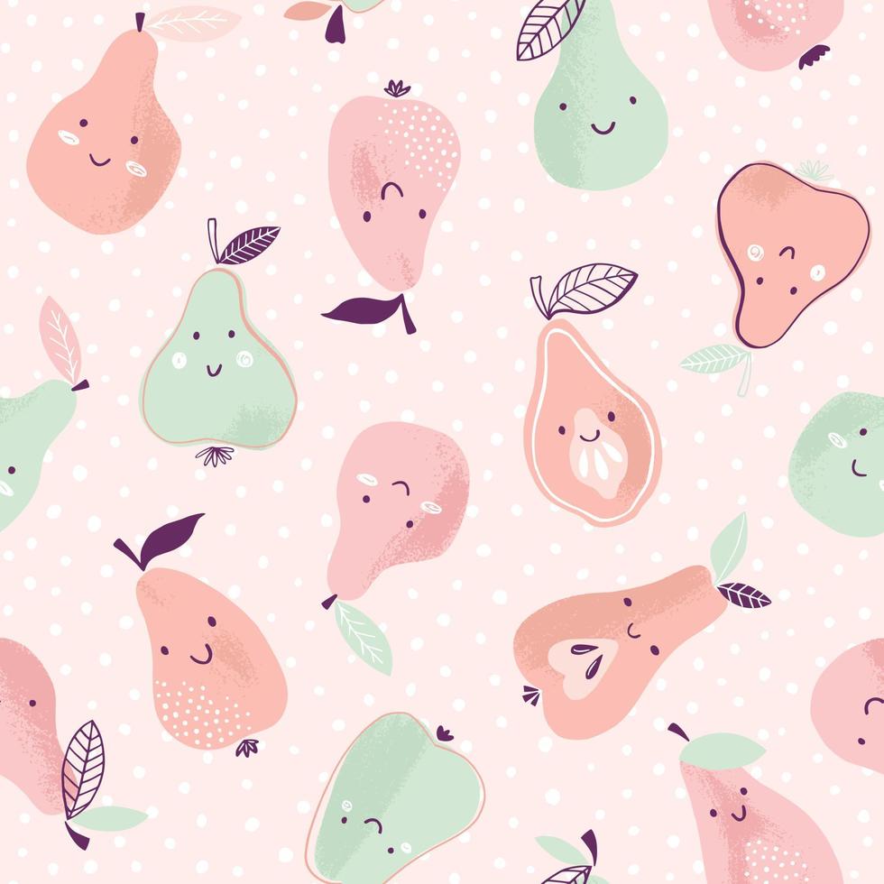 Cute fruit vector pattern for kids and babies. Seamless summer background in pastel colors.