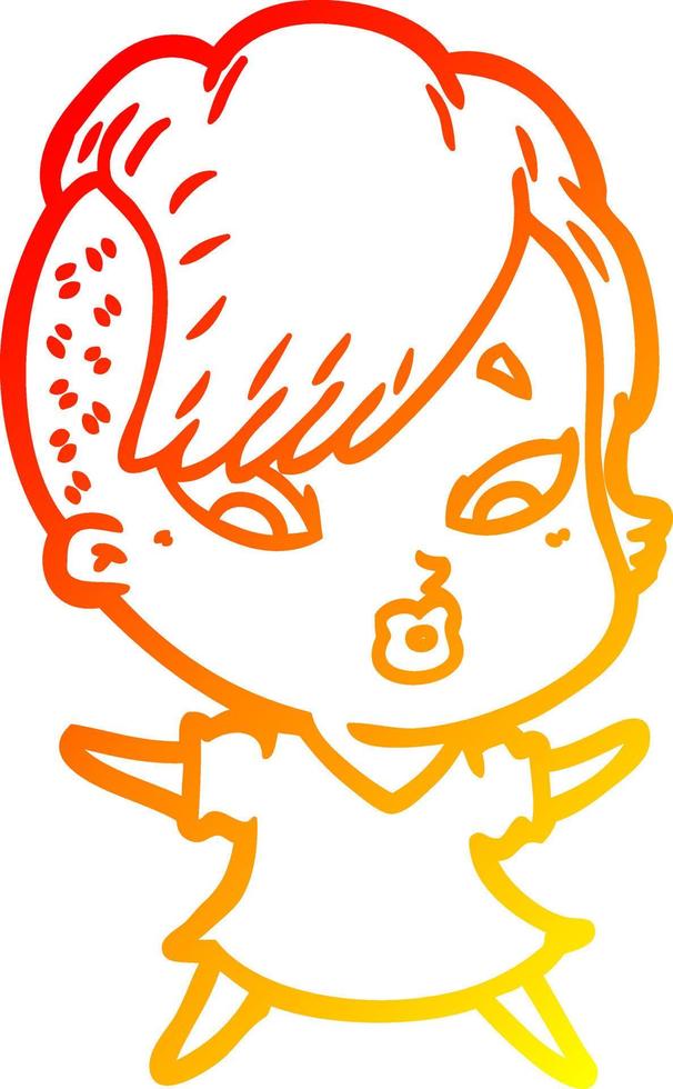 warm gradient line drawing cartoon surprised girl vector