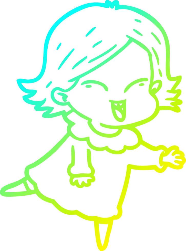 cold gradient line drawing happy cartoon girl vector