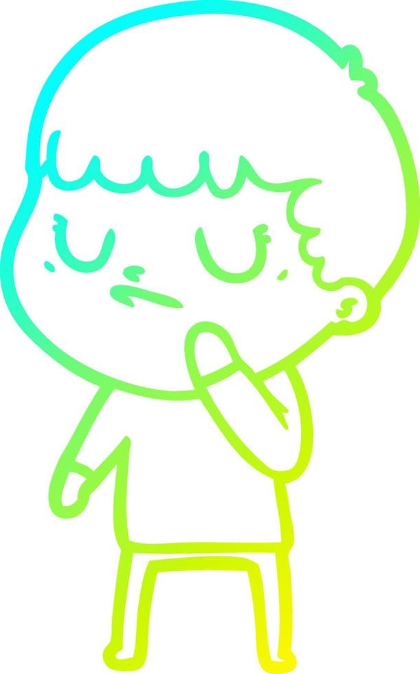 cold gradient line drawing cartoon grumpy boy vector