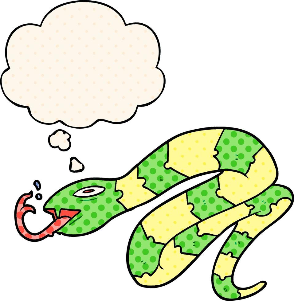 cartoon hissing snake and thought bubble in comic book style vector